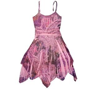 Vintage Y2K Interi Babydoll Ruched Dress Asymmetrical Hem Fairy Whimsical USA